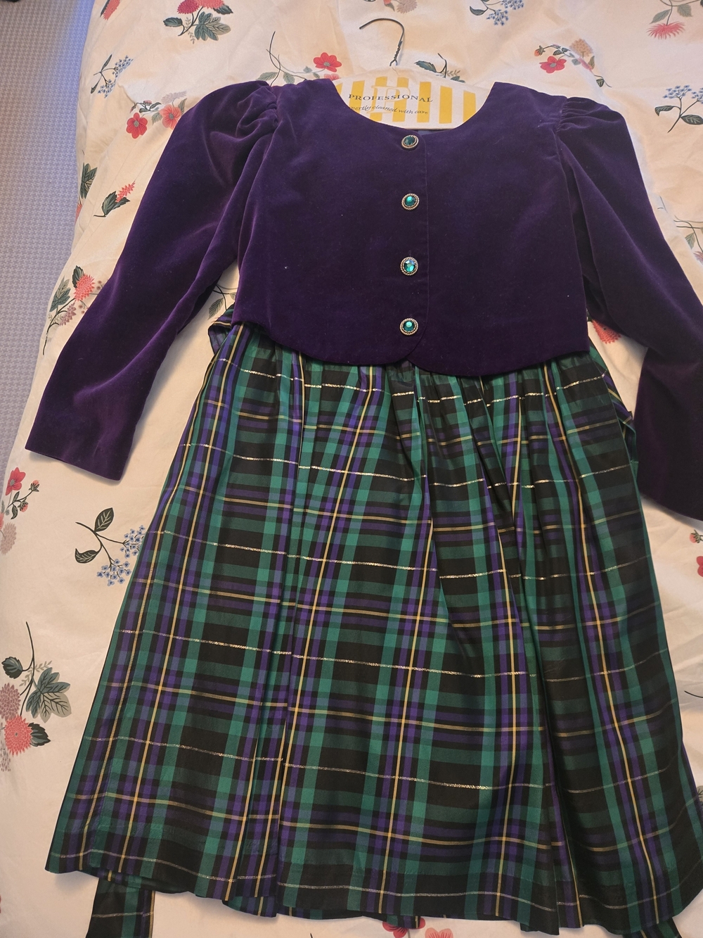 Ally B Purple Velvet Bodice with Green & Purple Plaid Skirt Dress